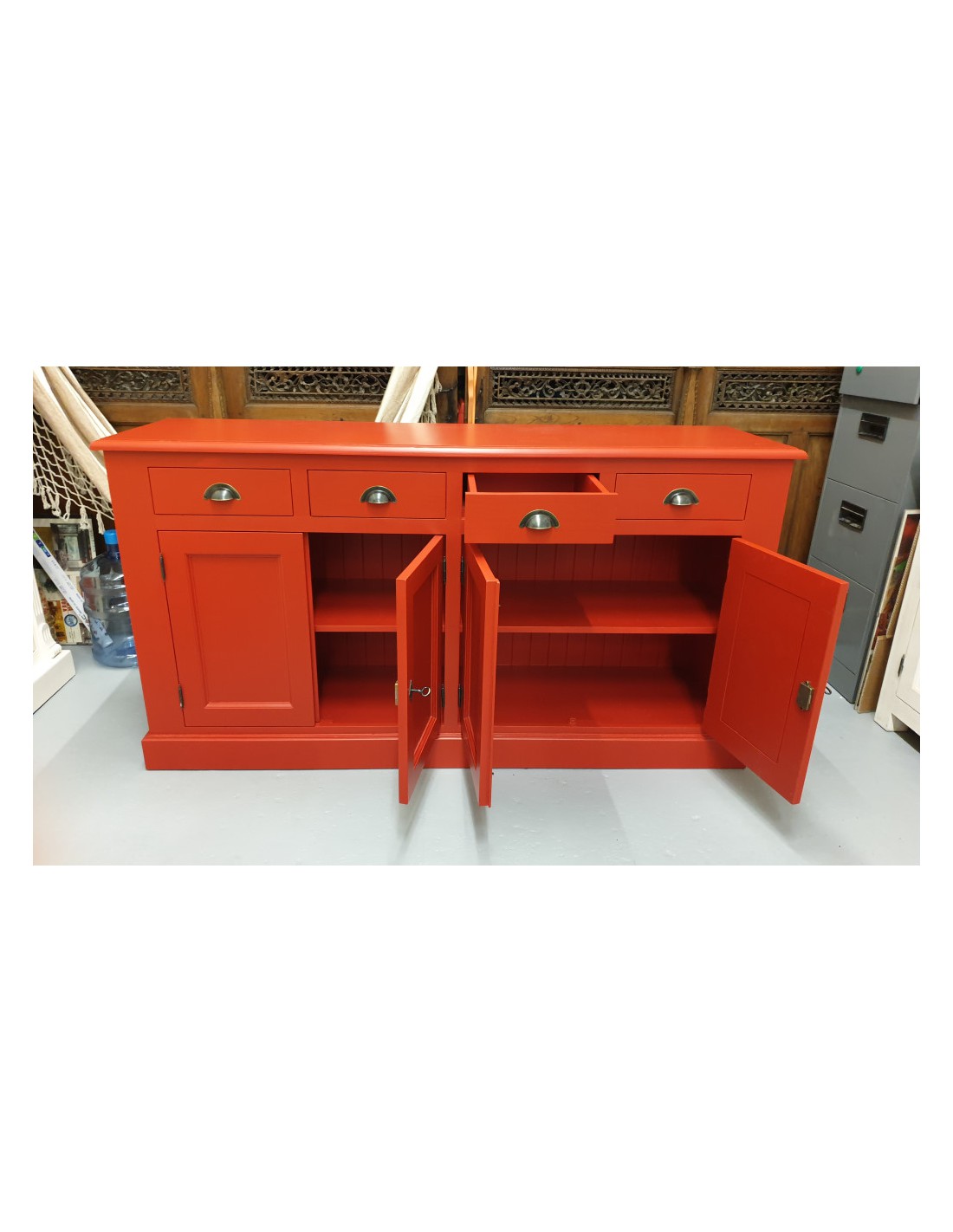 Credenza bassa colore rosso con 4 cassetti e 4 ante OMS165B Orissa