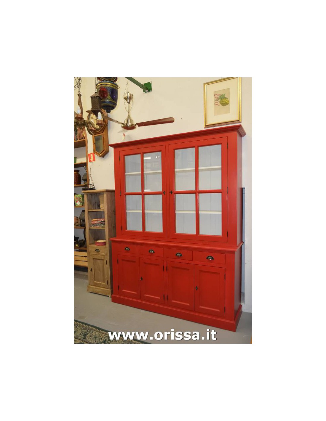 Credenza country colore rosso due corpi con 4 cassetti OMS165BS Orissa
