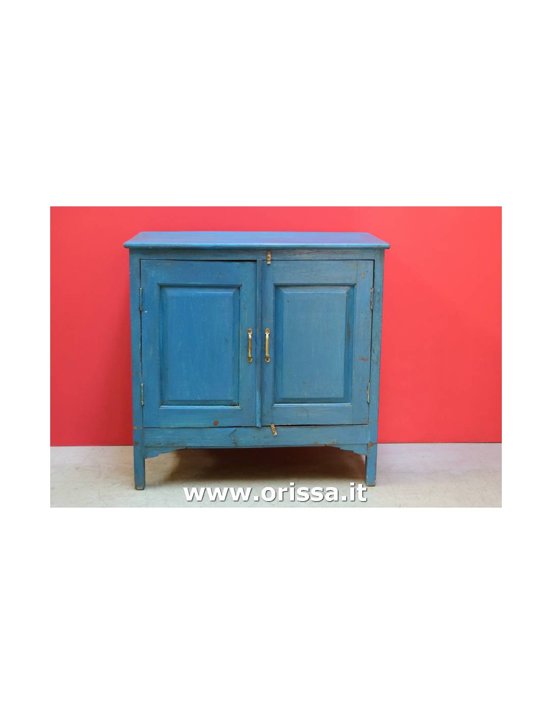 Credenza bassa in legno massello finitura shabby colore blu TE300