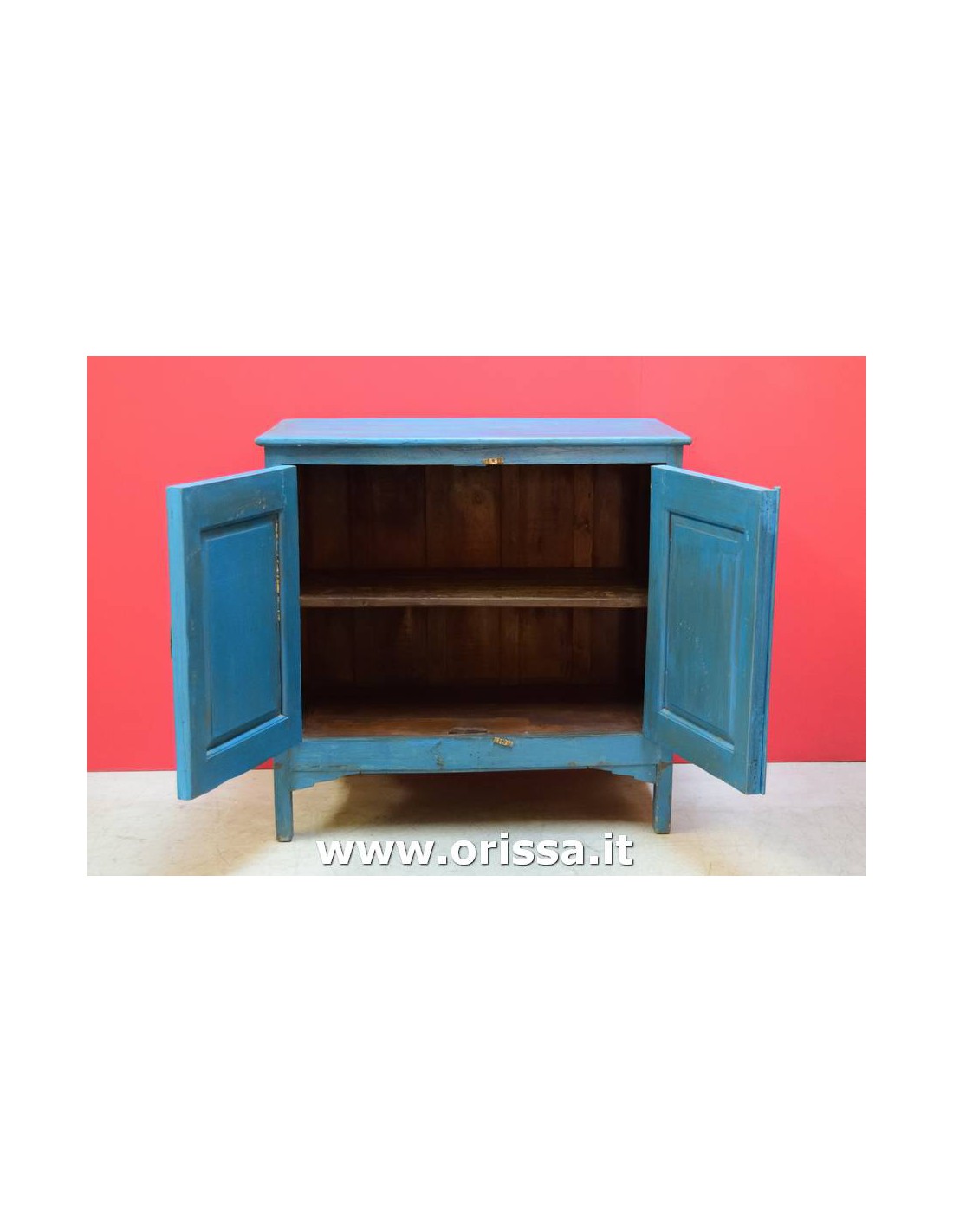 Credenza bassa in legno massello finitura shabby colore blu TE300