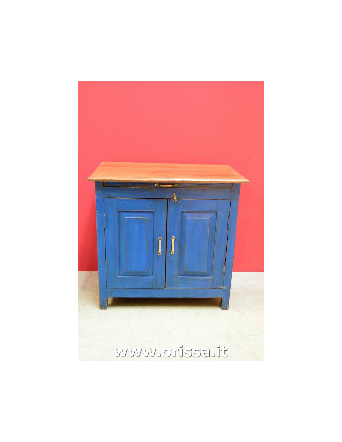 Credenza bassa in legno massello finitura shabby colore blu TE303