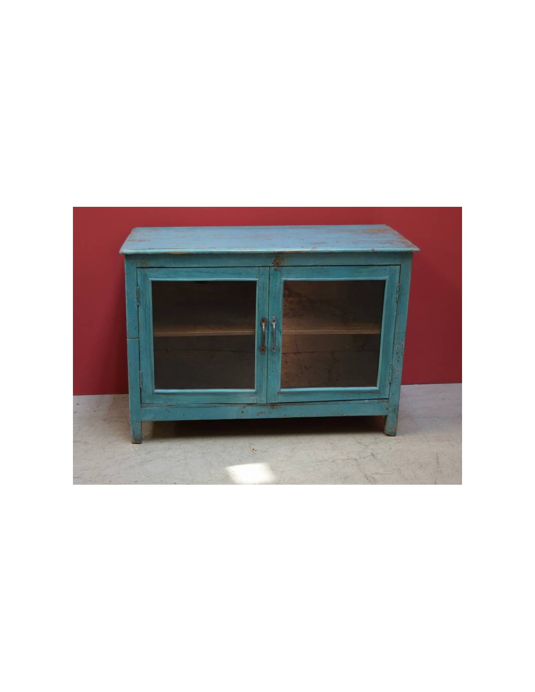 Credenza bassa in legno massello finitura shabby colore azzurro TL096