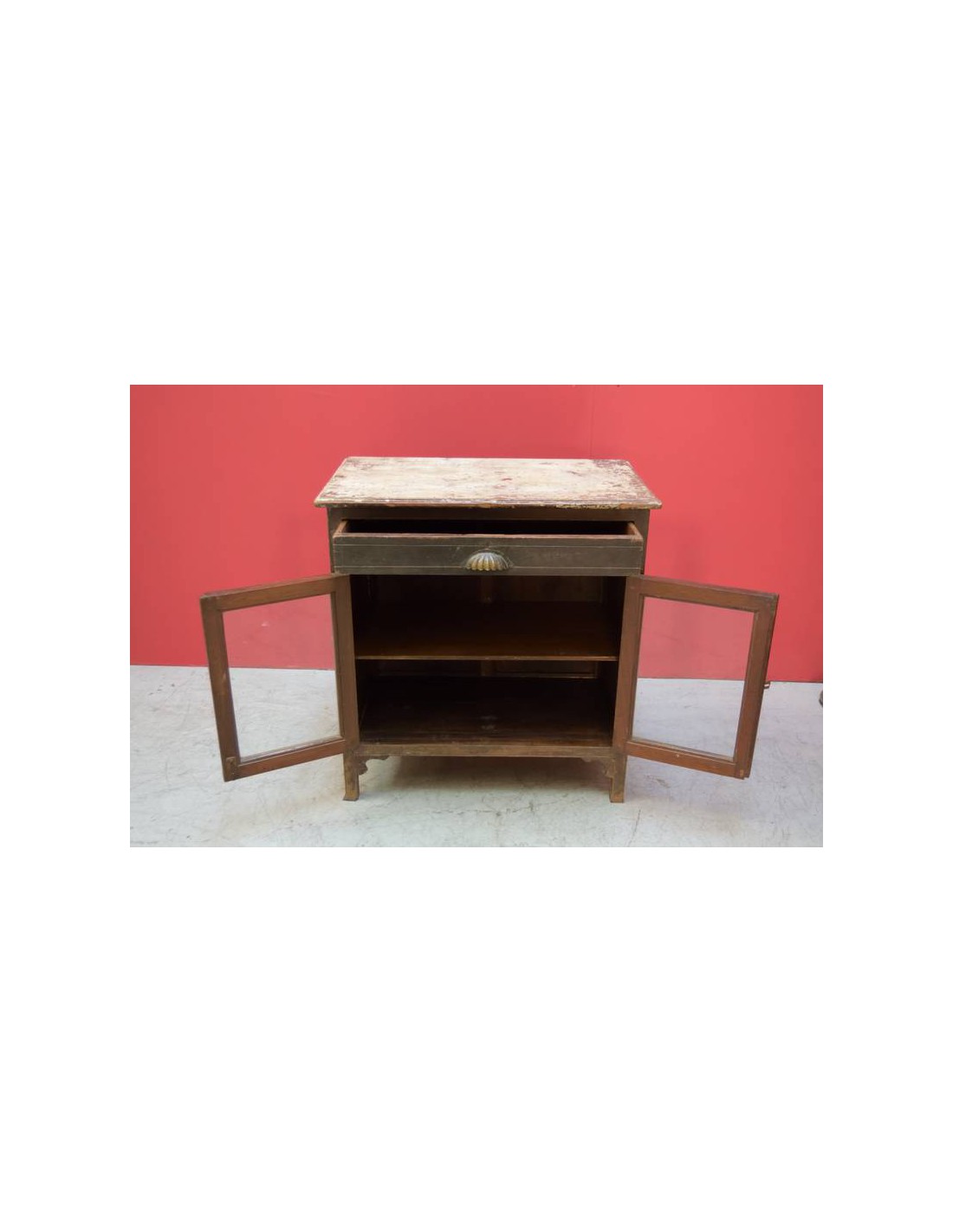 Credenza bassa in legno massello finitura shabby con cassetto TL054
